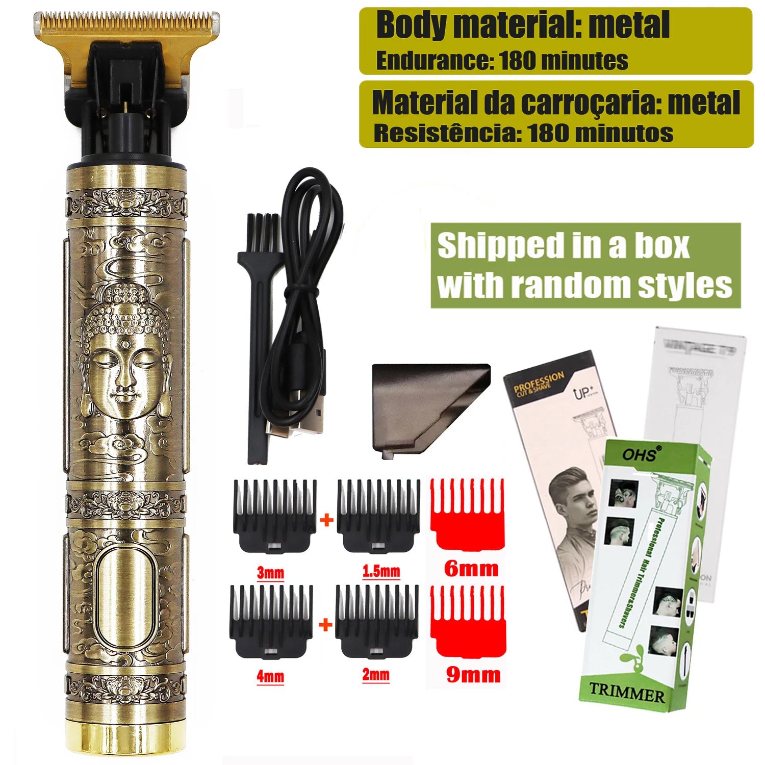 Vintage Hair Clipper Cordless Trimmer portable USB Fast Charging Hair Cutting Machine Electric Shaver Barber Professional Barber