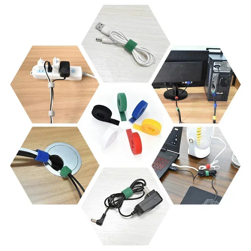 Wholesale 2/5M/Roll 12mm Width Cable Organizer USB Cable Winder Management nylon Free Cut Ties Mouse earphone Cord cable ties