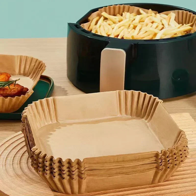 50pcs Air Fryer Grease Absorbent  For Household Baking Pans With Thickened Silicone Paper Pads