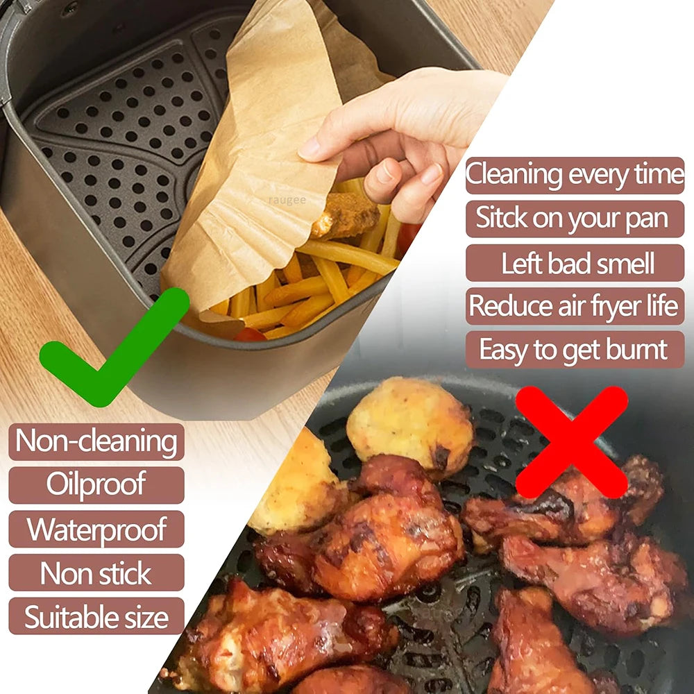 Air Fryer Paper Disposable Airfrying Baking Paper Round Square Air Fryer Liners Non-Stick Air Fryer Disposable Paper 50/100pcs