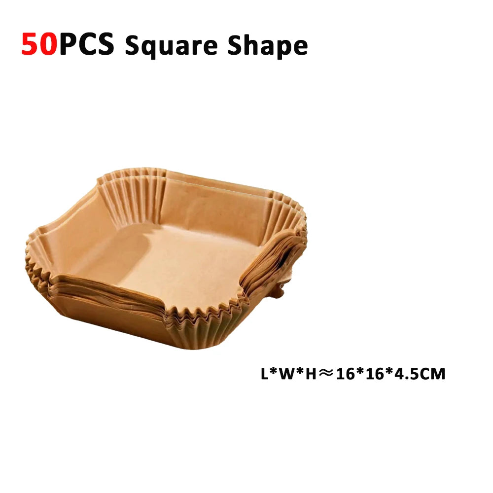 Air Fryer Paper Disposable Airfrying Baking Paper Round Square Air Fryer Liners Non-Stick Air Fryer Disposable Paper 50/100pcs